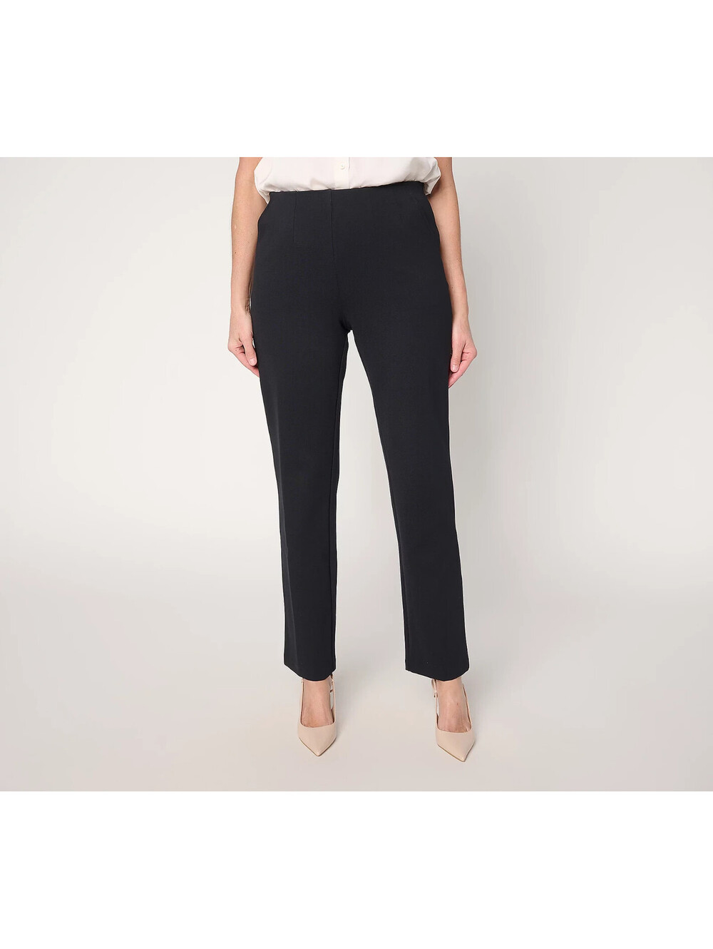 Joan Rivers Regular Hollywood Waist Full Length Ponte Pants Black, Size Medium
